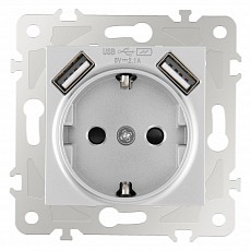 Розетка с заземлением и со шторкой и 2хusb, без рамки arte milano am-203 203.47-1.silver